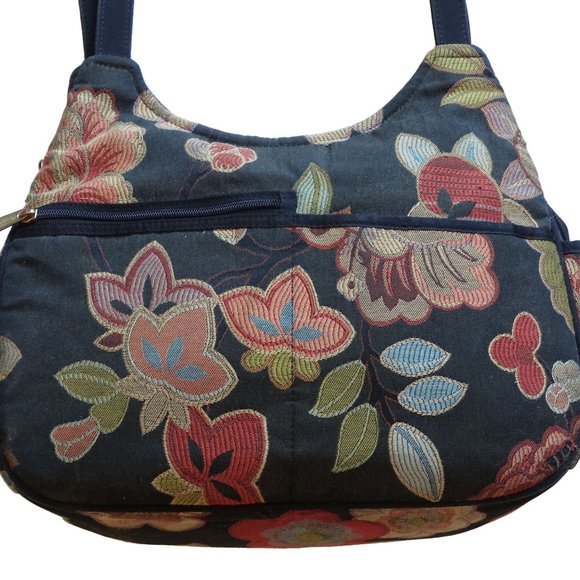 Danny K. Beverly Hills Black Floral Tapestry Shoulder Bag, Women's Handbag - Picture 1 of 9